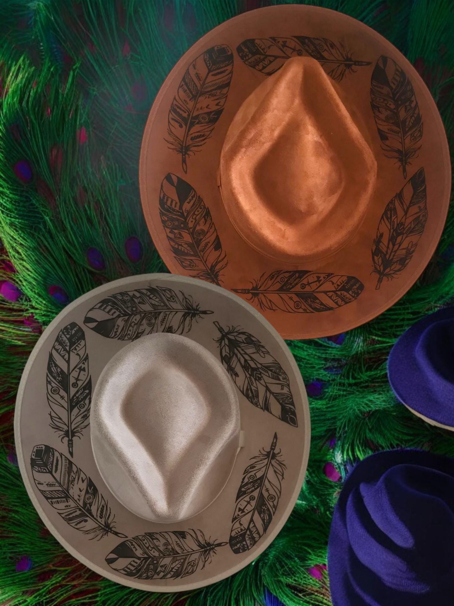 Pyrography/ Burned hats, unique designs.