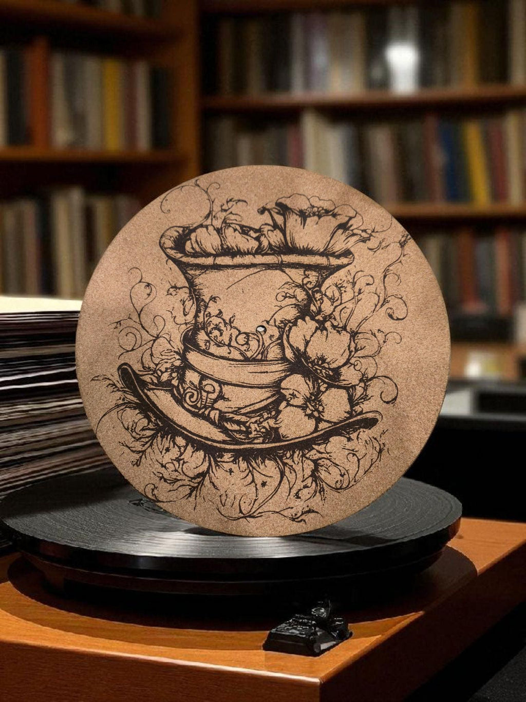 Unique engraved cork turntable platter matts/ slip matt