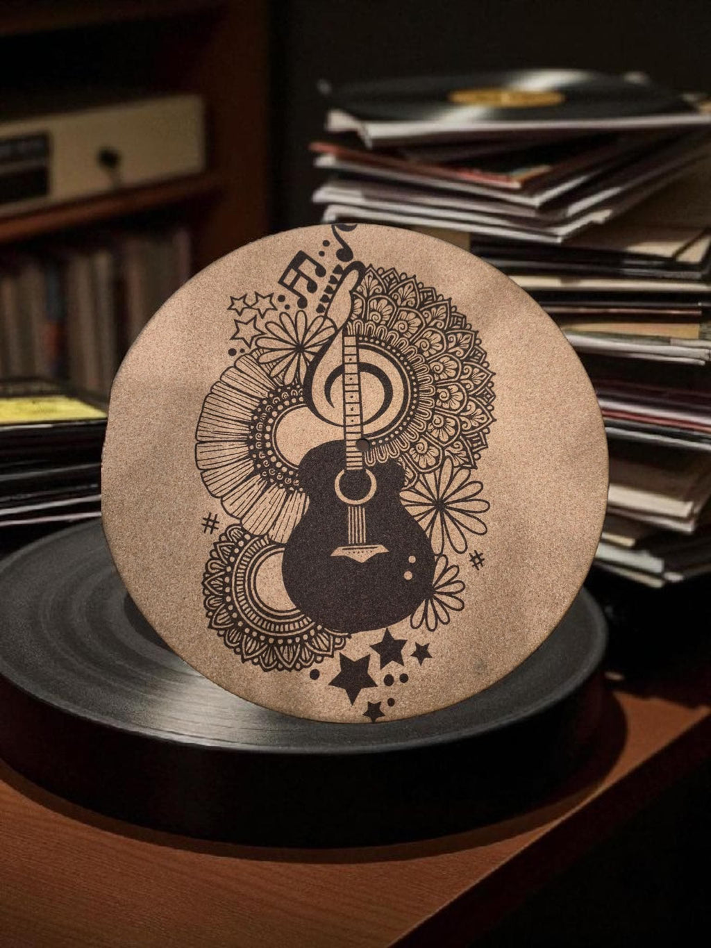 Unique engraved cork turntable platter matts/ slip matt