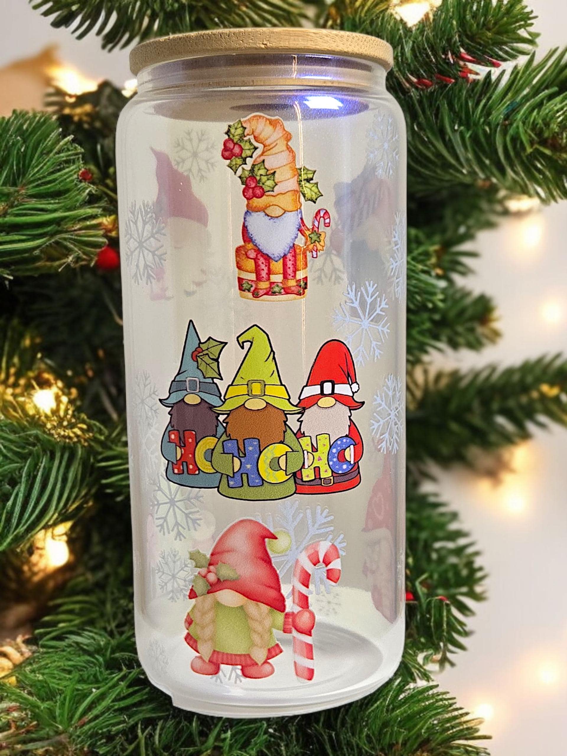 21oz Shimmer Glass Christmas Cup – UV Printed , Bamboo Lid & Straw