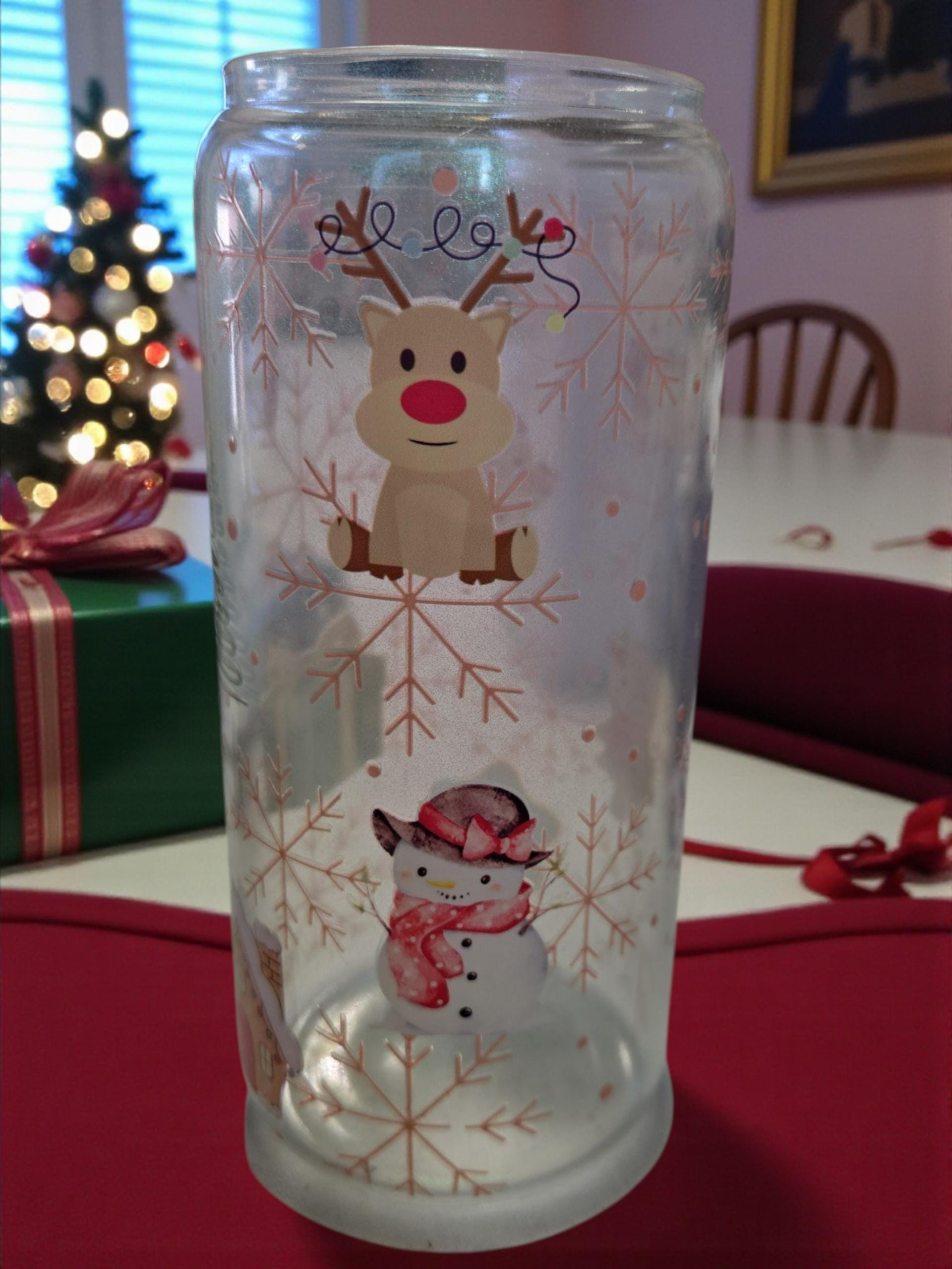 21oz Shimmer Glass Christmas Cup – UV Printed , Bamboo Lid & Straw