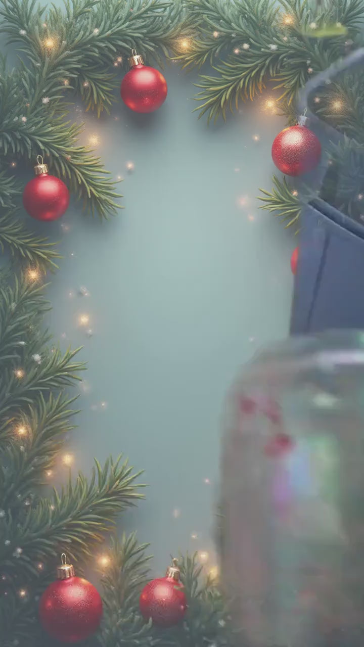 21oz Shimmer Glass Christmas Cup – UV Printed , Bamboo Lid & Straw